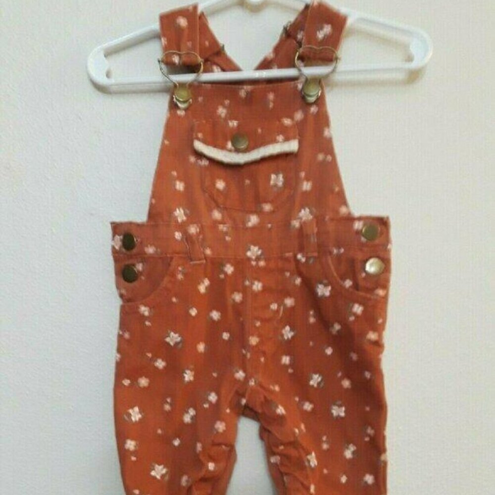 Orange Floral Baby Overalls